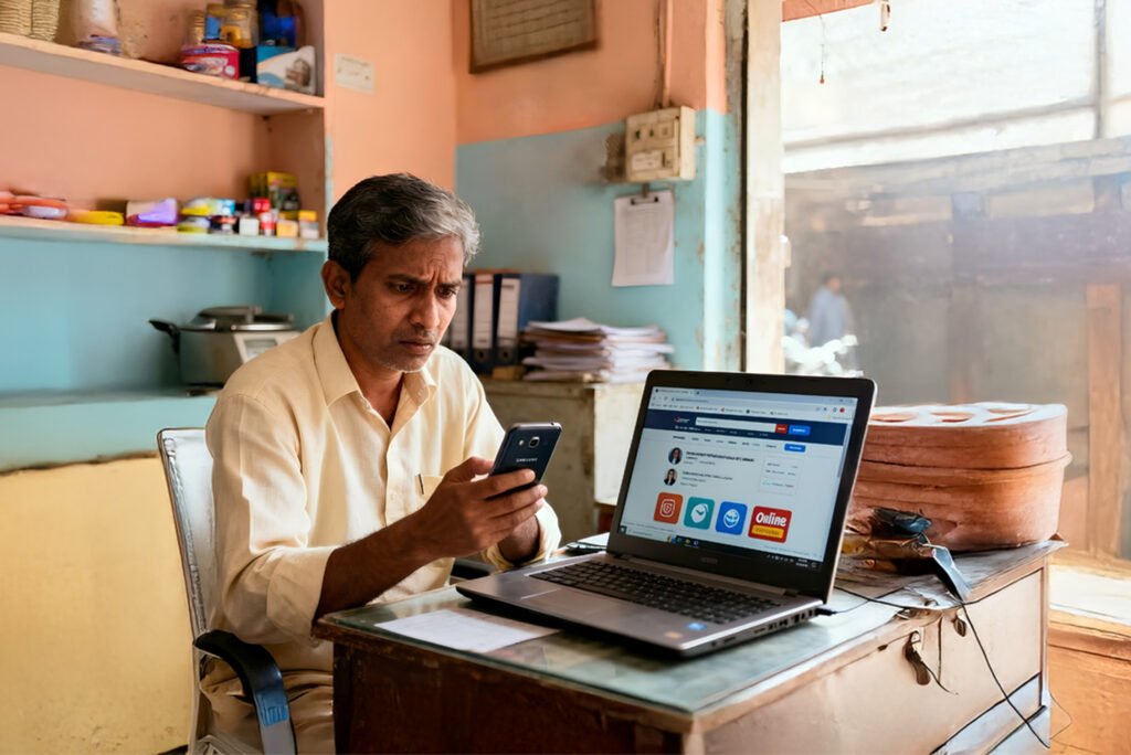 Small business owner learning online growth opportunities using digital marketing