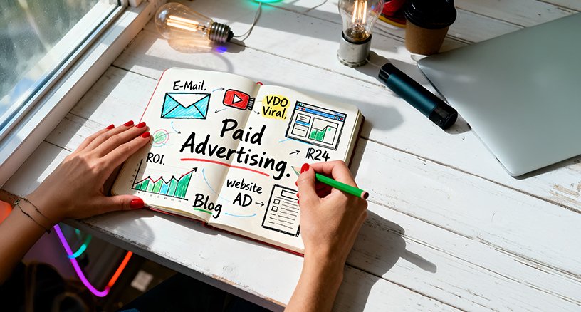 Paid advertising strategy for social media marketing in Bihar showing location-based ads, audience targeting, and retargeting campaigns